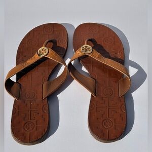 Tory Burch Women Brown Leather Thora Flip Flop Sandals